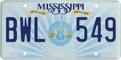 MS license plate BWL549