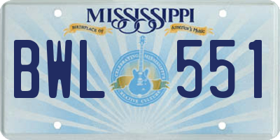 MS license plate BWL551