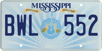 MS license plate BWL552