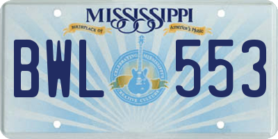 MS license plate BWL553