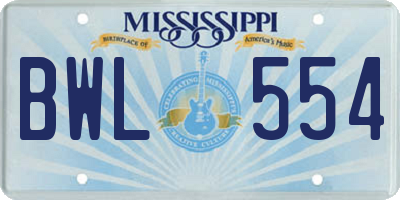 MS license plate BWL554