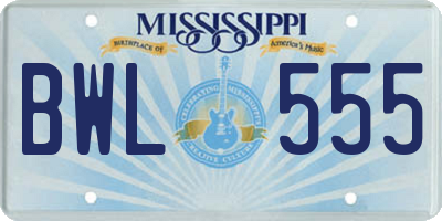 MS license plate BWL555