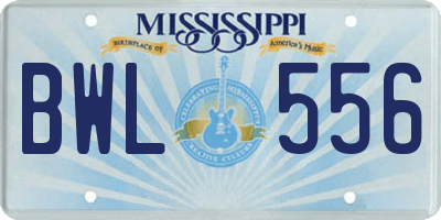 MS license plate BWL556