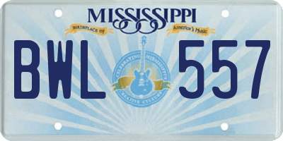 MS license plate BWL557