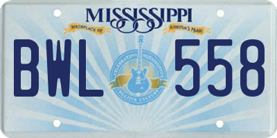 MS license plate BWL558