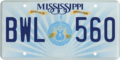 MS license plate BWL560