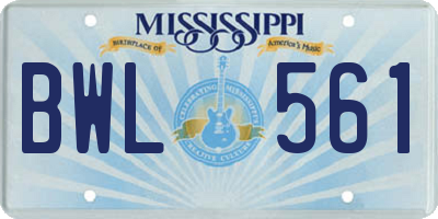 MS license plate BWL561