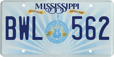 MS license plate BWL562