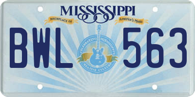 MS license plate BWL563