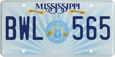 MS license plate BWL565