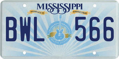 MS license plate BWL566