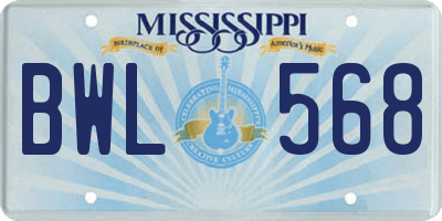 MS license plate BWL568