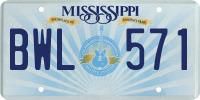 MS license plate BWL571