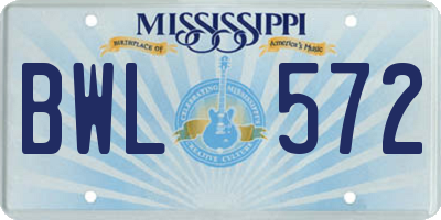 MS license plate BWL572