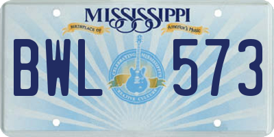 MS license plate BWL573