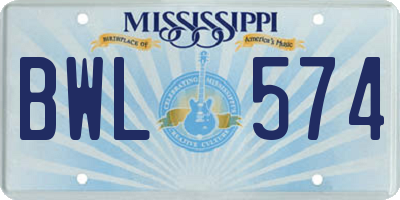 MS license plate BWL574