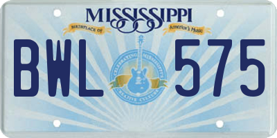 MS license plate BWL575