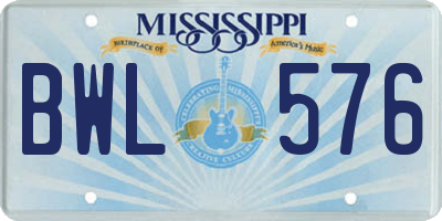 MS license plate BWL576