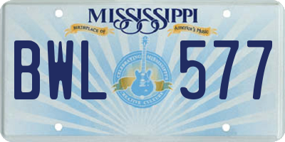 MS license plate BWL577