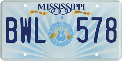 MS license plate BWL578