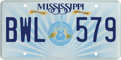 MS license plate BWL579
