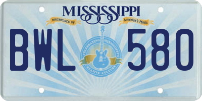 MS license plate BWL580