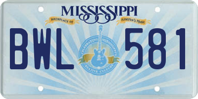 MS license plate BWL581