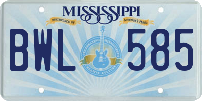 MS license plate BWL585