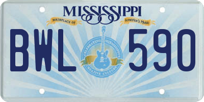 MS license plate BWL590
