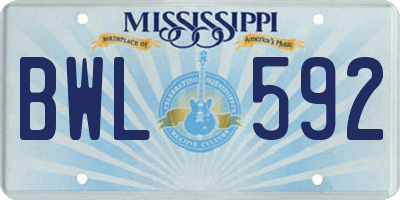 MS license plate BWL592
