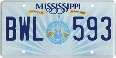 MS license plate BWL593
