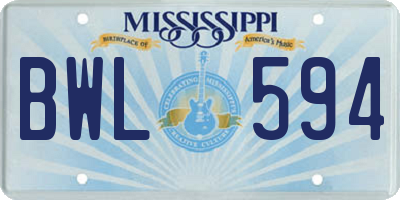 MS license plate BWL594