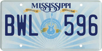 MS license plate BWL596