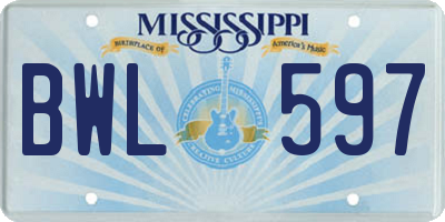 MS license plate BWL597