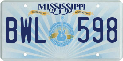 MS license plate BWL598