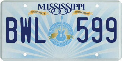 MS license plate BWL599