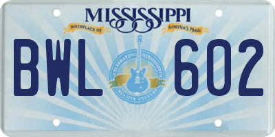 MS license plate BWL602