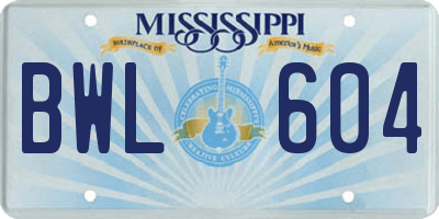 MS license plate BWL604