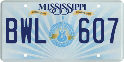 MS license plate BWL607