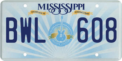MS license plate BWL608