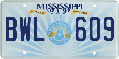 MS license plate BWL609