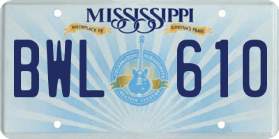 MS license plate BWL610