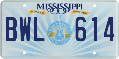 MS license plate BWL614