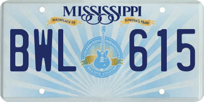 MS license plate BWL615