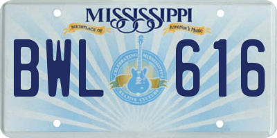 MS license plate BWL616