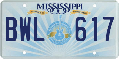 MS license plate BWL617