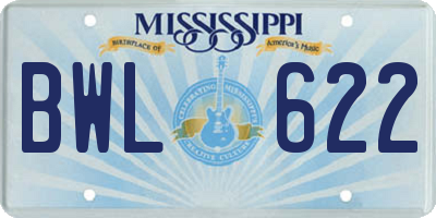 MS license plate BWL622