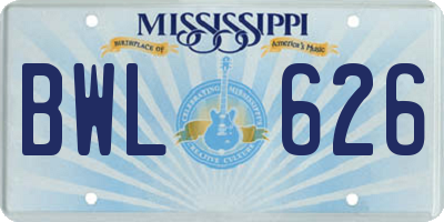 MS license plate BWL626