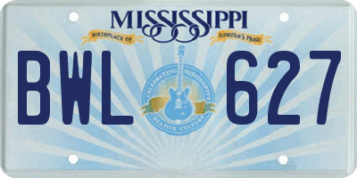 MS license plate BWL627