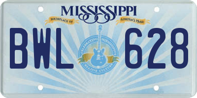 MS license plate BWL628